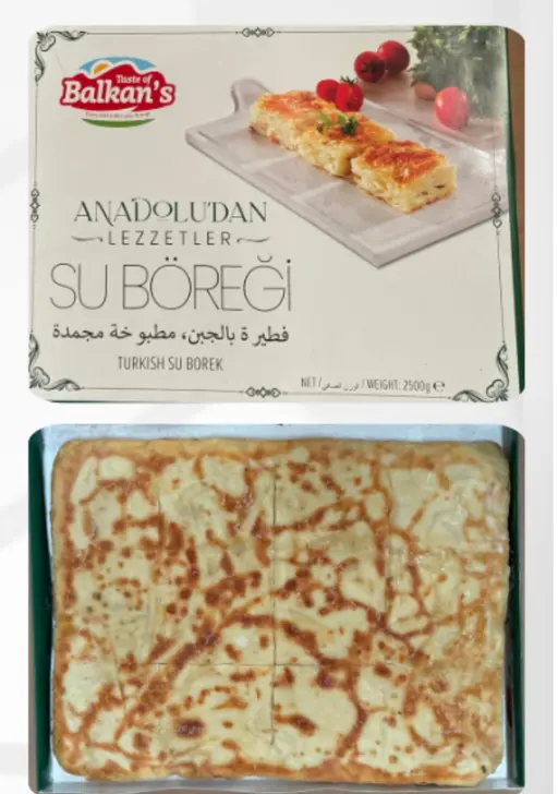 Turkish su böreği — layered water-pastry filled with cheese, ready to bake. Balkan's brand.